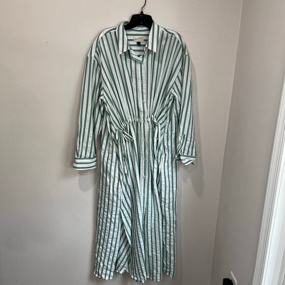 Universal Thread Green White Striped Cotton Midi Dress Size Large NWT - Picture 2 of 8